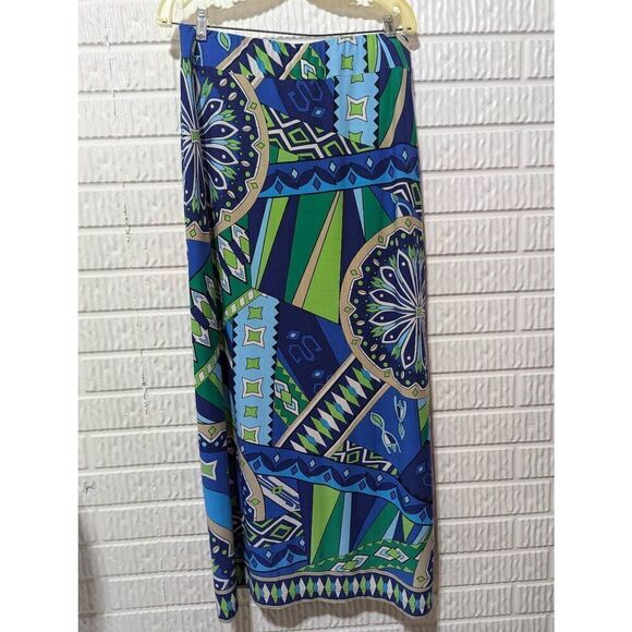 Chico's Women's Blue Abstract Print Polyester Tube Side Slit Maxi Skirt Size 1 - Picture 4 of 7